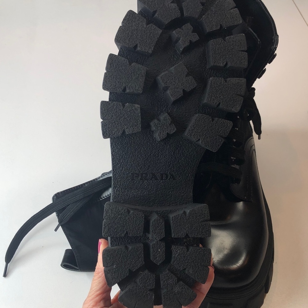 Prada Black Leather & Nylon Lug Sole Platform Combat Boots EU 38 Made in Italy - Picture 7 of 17